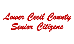 Lower Cecil County Senior Citizens logo written in red cursive upper- and lower-case writing.