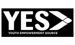 Black rectangular Youth Empowerment Source Logo with white uppercase lettering.