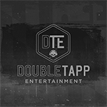 Grey and Black and White Double Tapp Entertainment Logo. Lettering is in White that reads DTE DOUBLE TAPP ENTERTAINMENT in white, uppercase lettering.